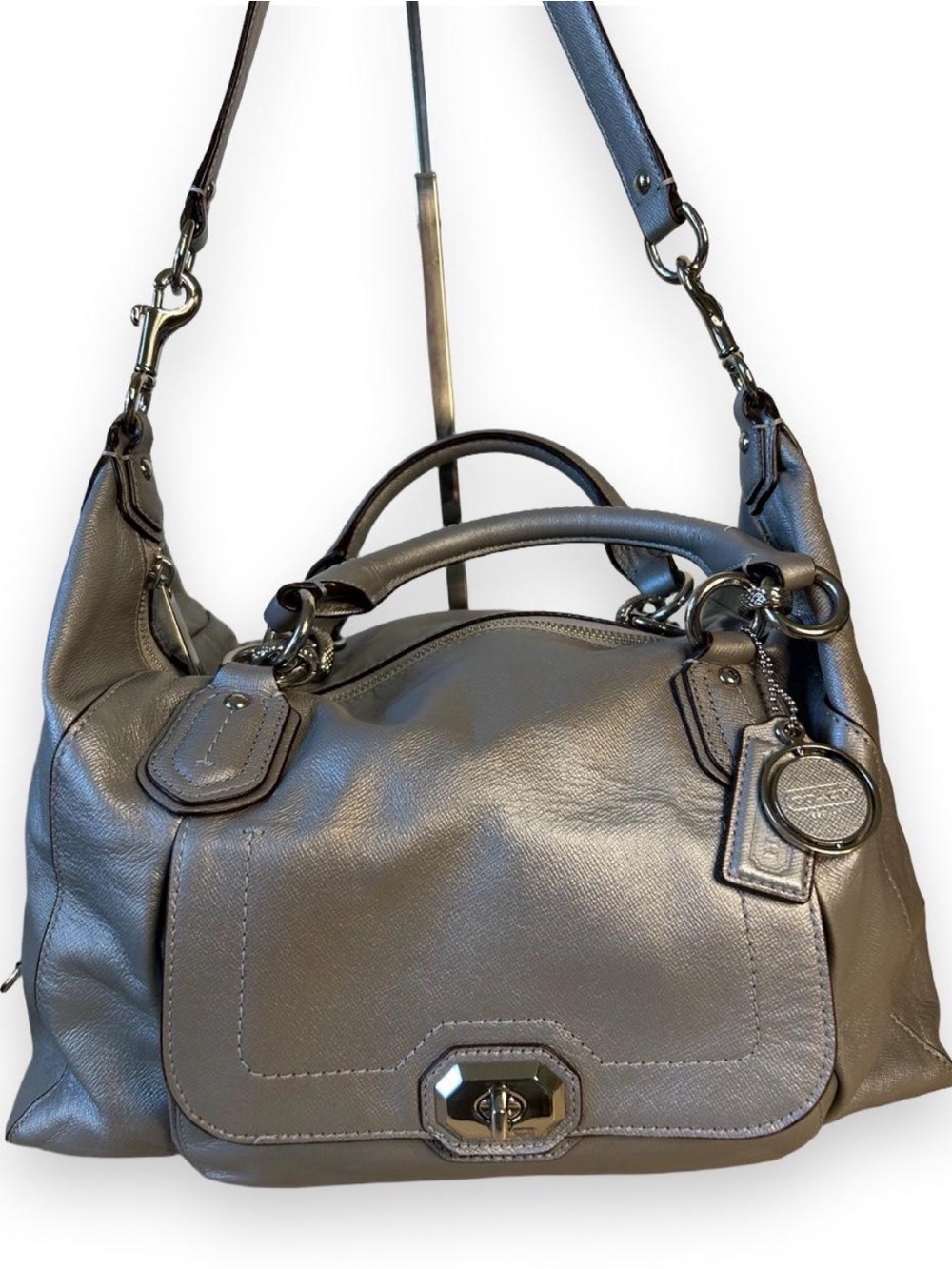 Coach Campbell Large Leather Turnlock Satchel - Picture 1 of 14
